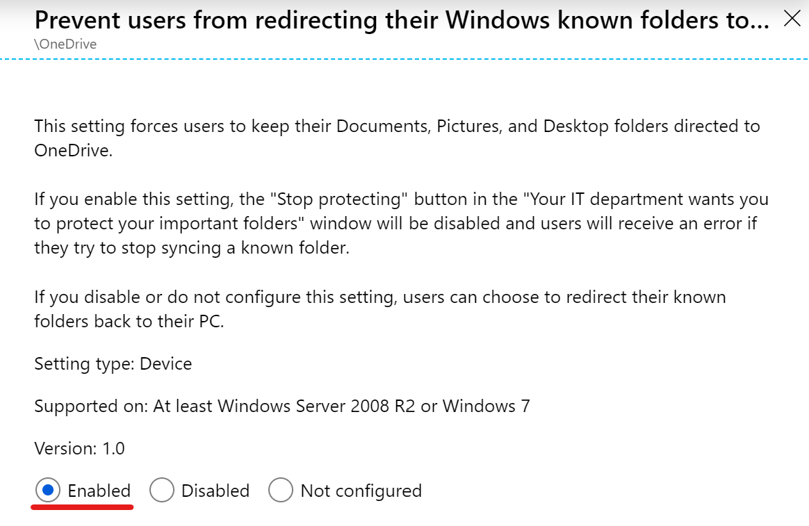 Intune OneDrive Known Folder Move Configuration