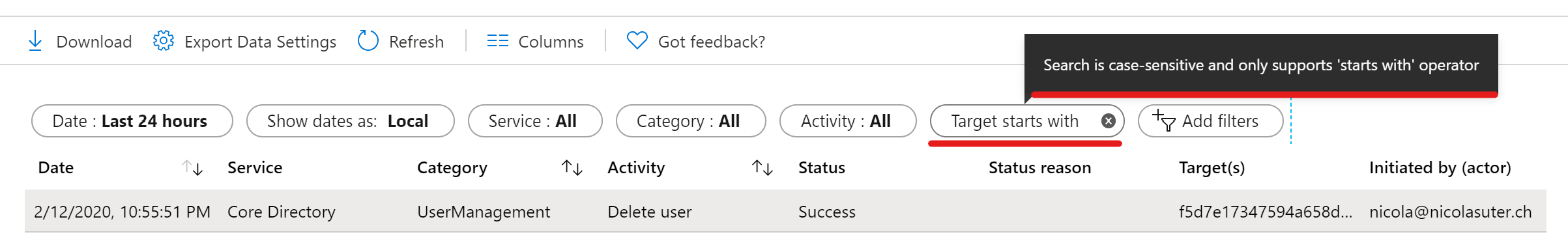 Limited filtering capabilities in Azure AD