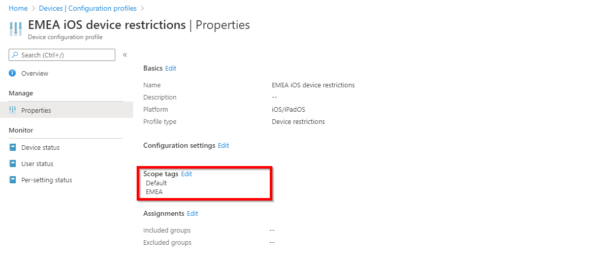 Assign Intune scope tag to device configuration profile