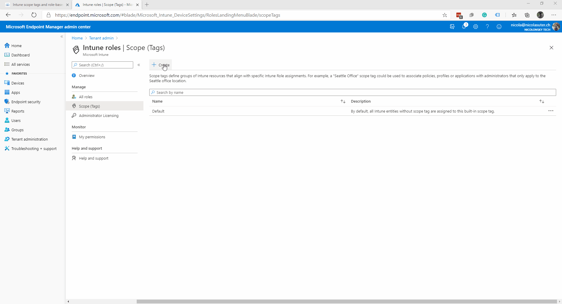 Intune create scope tag