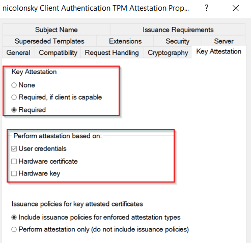 Set key attestation settings