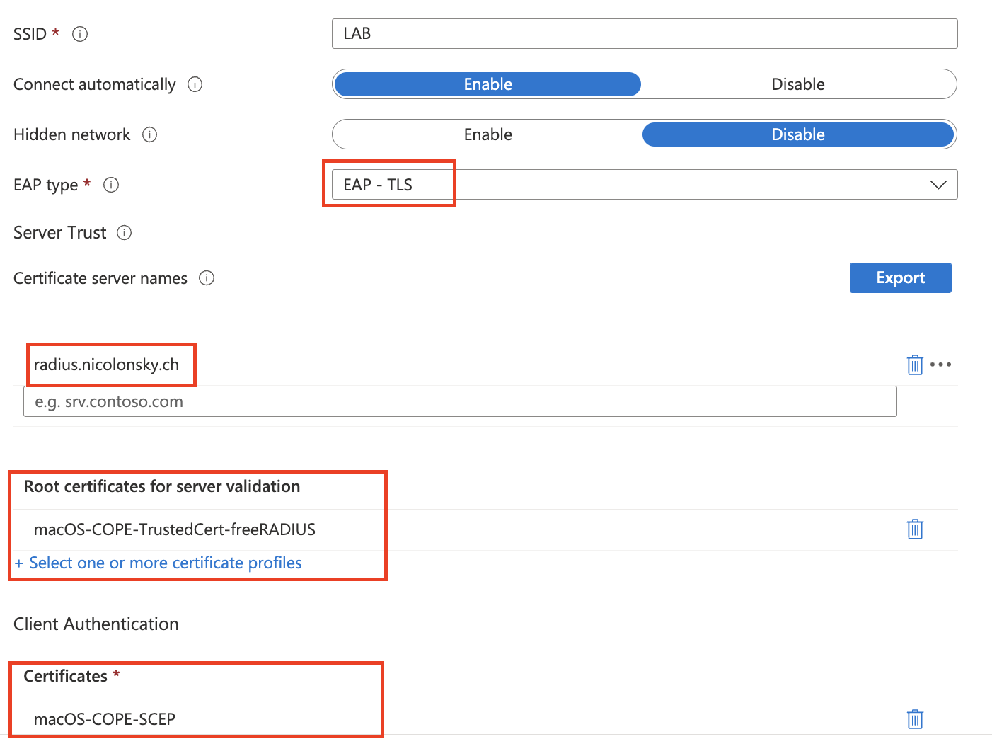 Intune Wi-Fi config