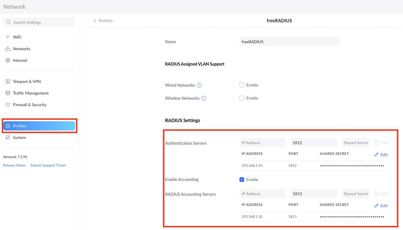 Unifi RADIUS Profile
