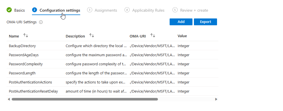 CUSTOM OMA URI PROFILE INTUNE - Settings