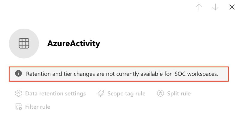 Table retention settings in the ISOC workspace