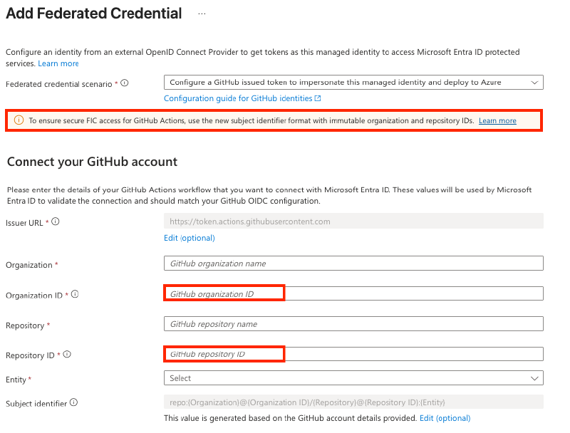 Entra federated creds config